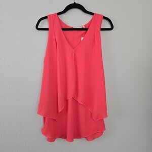 Soft Surroundings Sleeveless Lila Top Papaya Coral Layered Flyaway Back Size S